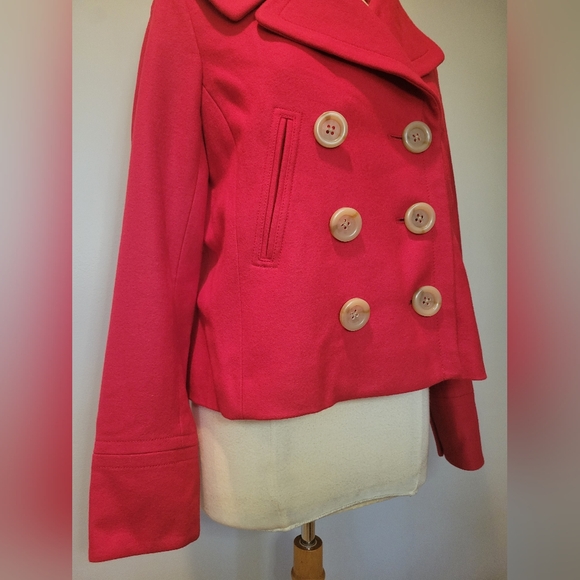 J. Crew Red Wool Blend Double Breasted Cropped Pea Coat SZ 10 - Picture 3 of 12